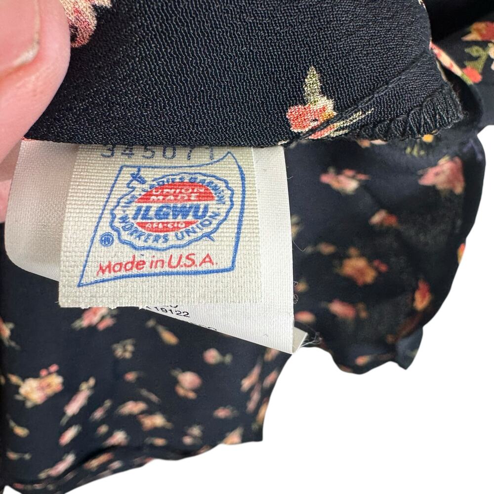 JH Collectibles NWT Vtg Union Made in USA Black Floral Short Sleeve Blouse Sz 12 - Picture 7 of 9